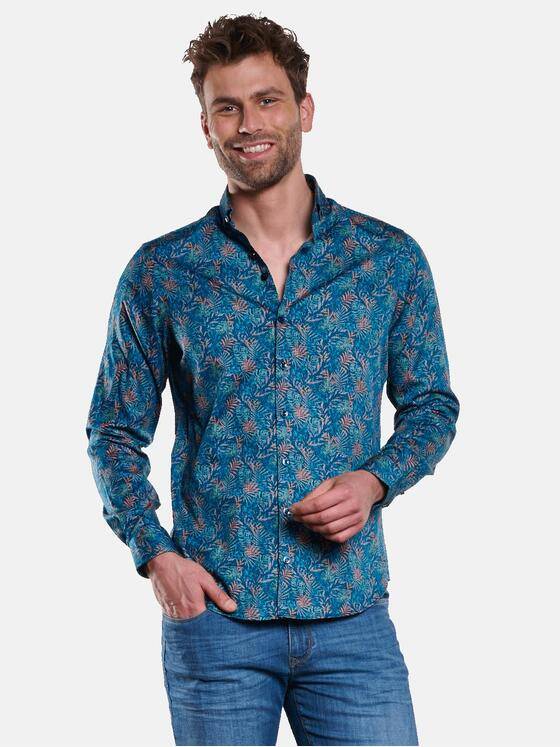 ENGBERS GERMANY Herren Langarm-Hemd gemustert Saphirblau 33235
