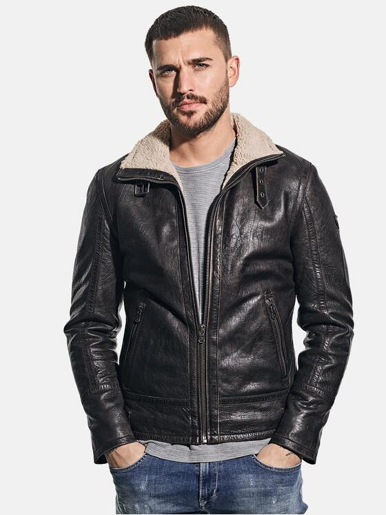 emilio adani Herren Lederjacke mit gebrauchter Oberfläche Schwarz 30211