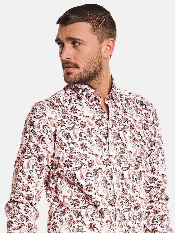 emilio adani Herren Langarm-Hemd mit Paisley-Print Orange 32639