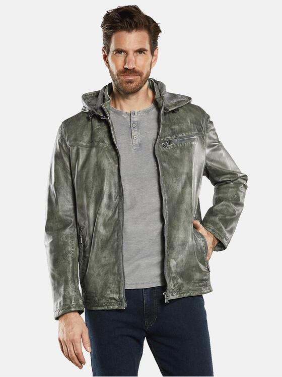 engbers Herren Lederjacke mit abnehmbarer Kapuze Grün 34494