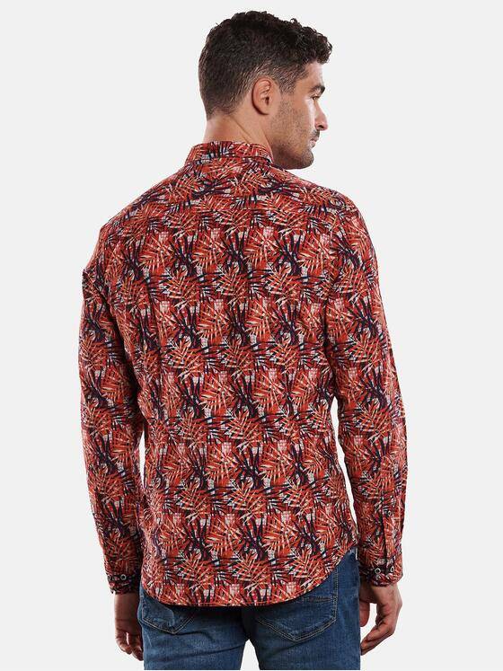 engbers Herren Langarm-Hemd mit floralem Print Dunkelorange 32278
