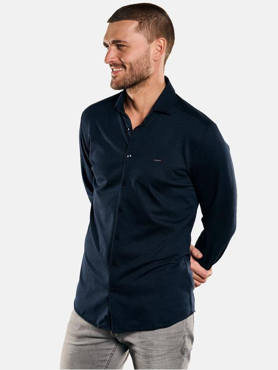 emilio adani Herren Langarm-Hemd in Jersey-Qualität Blau 32884