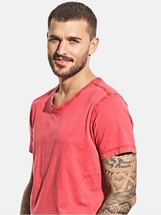 emilio adani Herren V-Neck T-Shirt aus super softem Baumwollmaterial Violett 30579