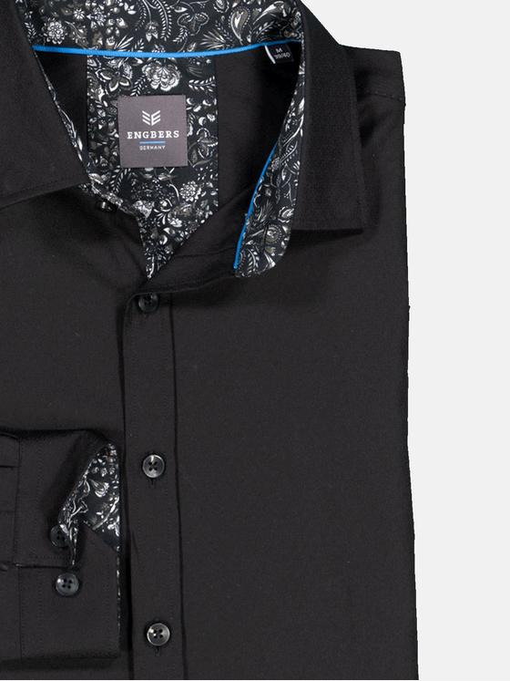 ENGBERS GERMANY Herren Langarm-Hemd uni Schwarz 35283