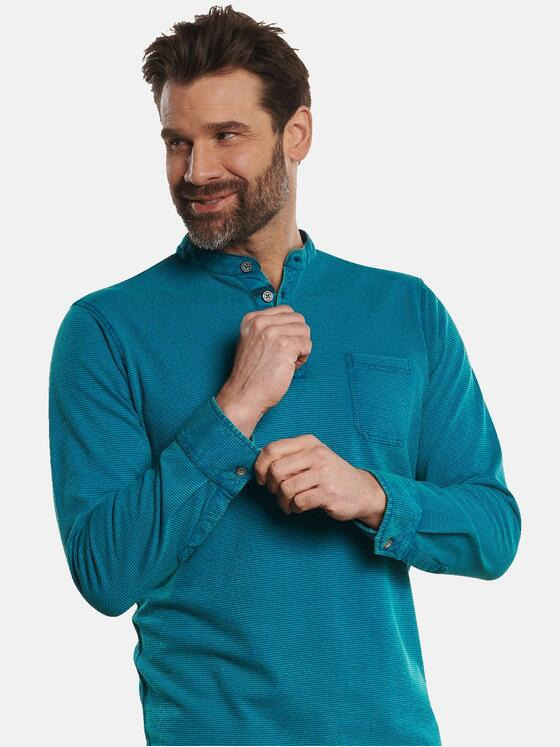 engbers Herren Henley-Shirt mit feiner Struktur Türkis 32784