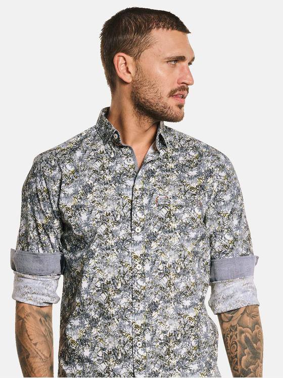 emilio adani Herren Langarm-Hemd All-Over-Print Grün 32824