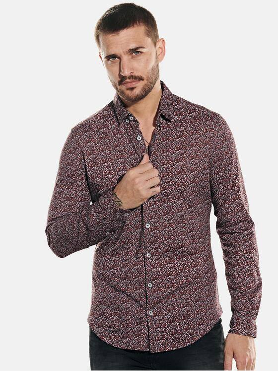 emilio adani Herren Langarm-Hemd gemustert Rot 31806