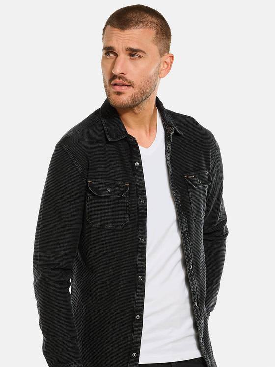 emilio adani Herren Langarm-Shirt mit Polo-Kragen Schwarz 34112