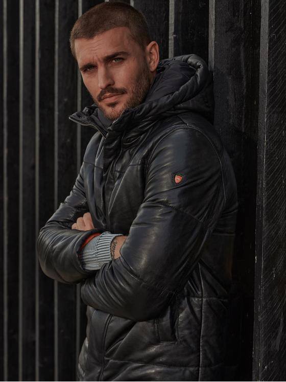 emilio adani Herren Lederjacke in Steppoptik Schwarz 31875