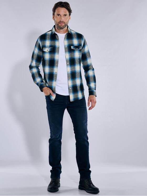 engbers Herren Langarm-Hemd kariert Petrolblau 37586