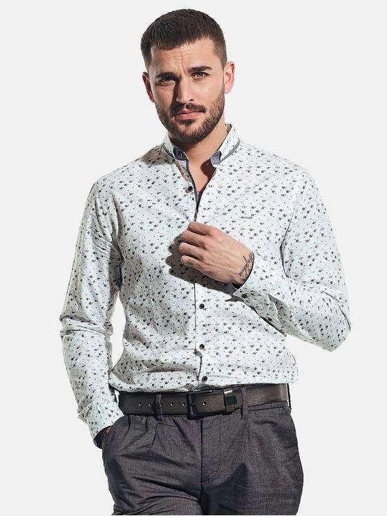 emilio adani Herren Langarmhemd mit außergewöhnlichem Druck Braunbeige 31324
