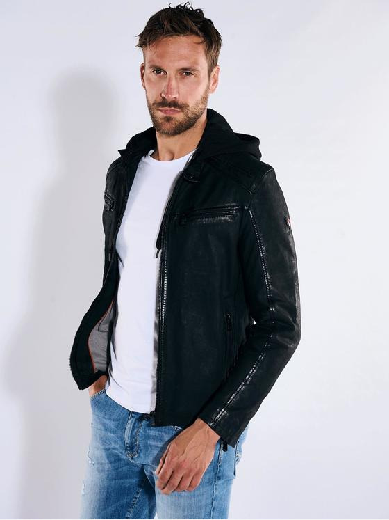 emilio adani Herren Lederjacke slim fit Schwarz 36198