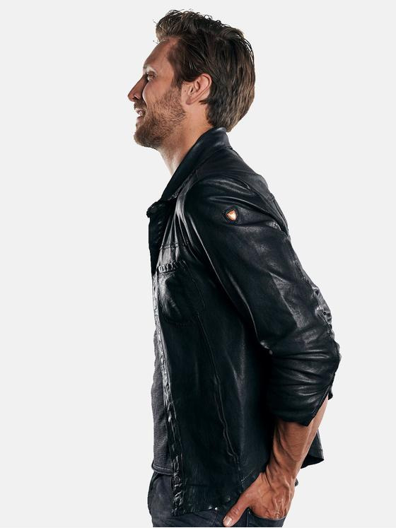 emilio adani Herren softes Lederhemd Schwarz 29996
