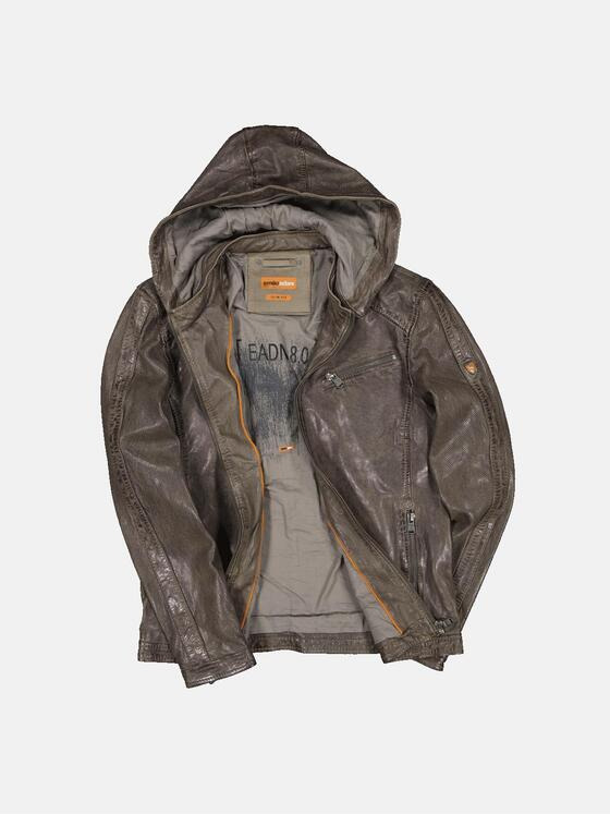 emilio adani Herren Lederjacke Kapuze Braun 32413