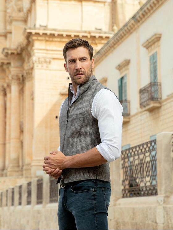 emilio adani Herren Sakko-Weste slim fit Hellbraun 37256