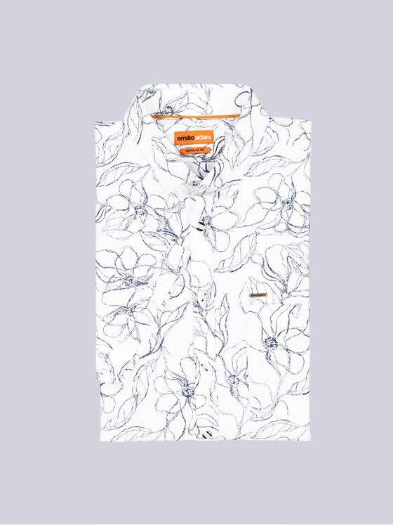emilio adani Herren Kurzarm-Hemd gemustert Reinweiss 38895