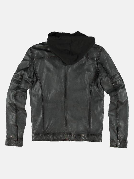 emilio adani Herren Lederjacke mit abnehmbarer Kapuze Grau 31880