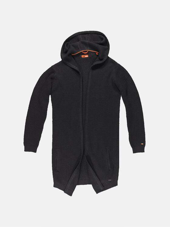 emilio adani Herren Langer Strickcardigan mit Kapuze Schwarz 30415