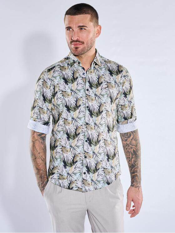 emilio adani Herren Jerseyhemd mit tropischem Print Beige 40566