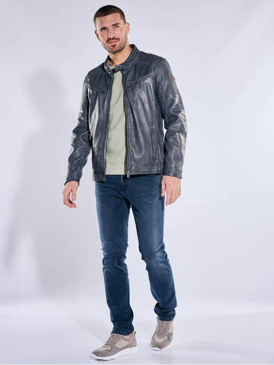 emilio adani Herren Lederjacke in Bikeroptik Mittelblau 40003
