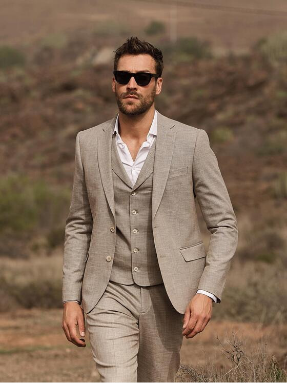 emilio adani Herren Anzug-Sakko slim fit Beige 36448