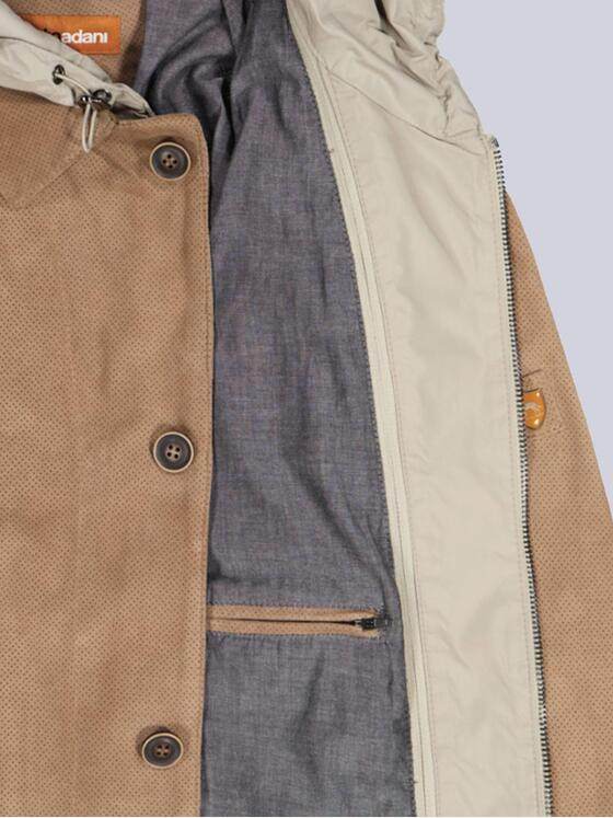emilio adani Herren Lederjacke mit Inlet Braun 36518