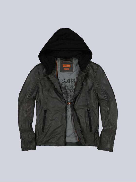 emilio adani Herren Lederjacke slim fit Grau 35204