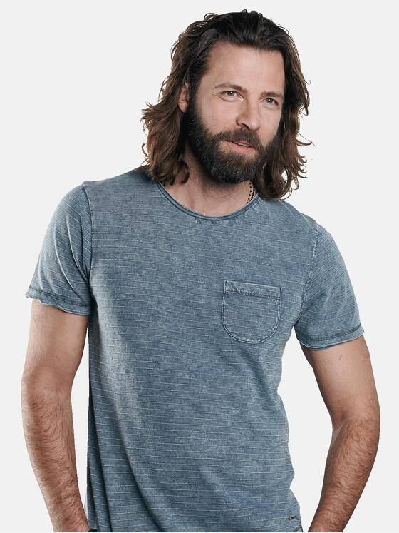 emilio adani Herren Rundhals T-Shirt mit dezentem Streifenmuster Türkis 29681