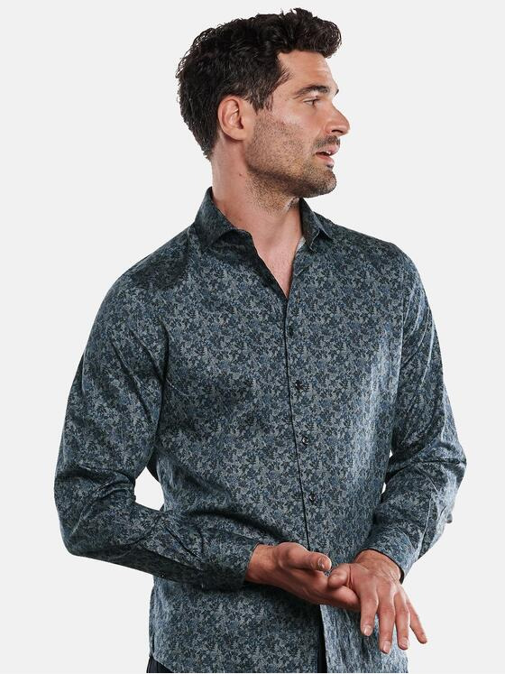 ENGBERS GERMANY Herren Langarm-Hemd gemustert Petrolblau 31886