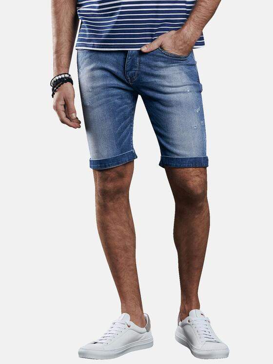 emilio adani Herren Stretch Bermuda im Used-Look Blau 29860