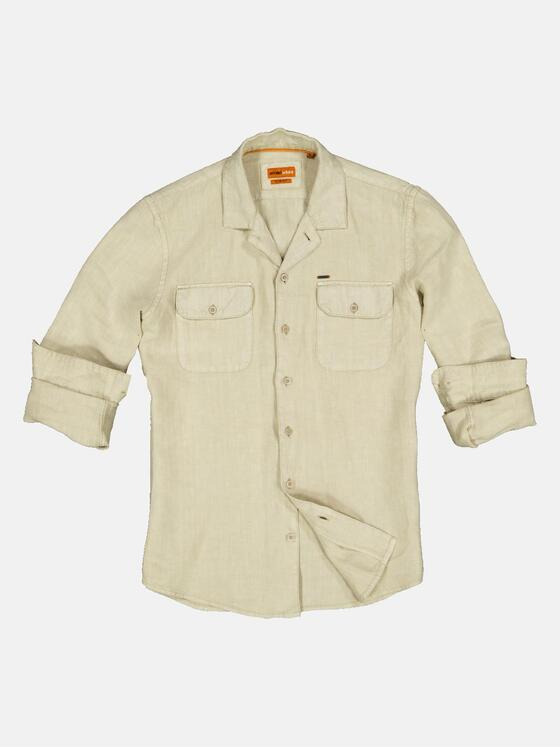 emilio adani Herren Langarm-Hemd aus Leinen Beige 34468