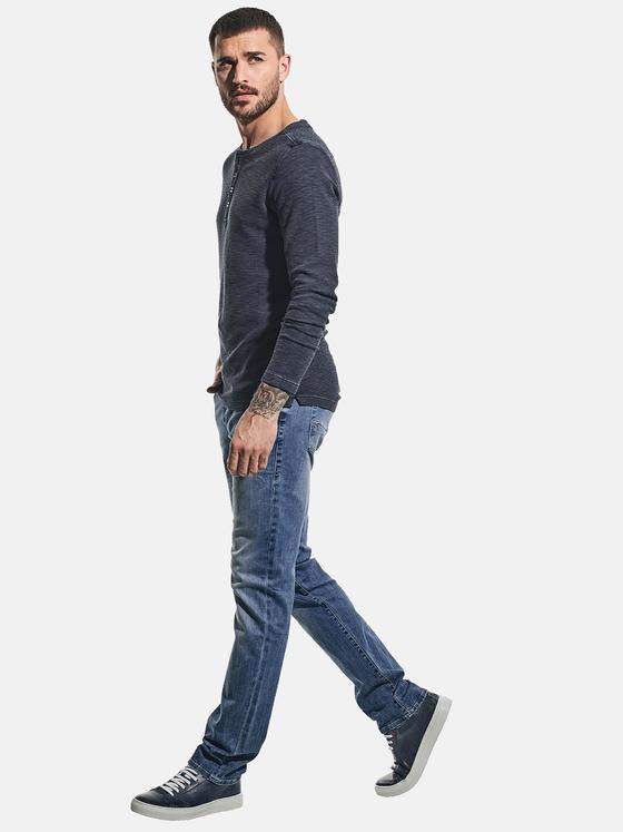 emilio adani Herren Modisches Henleyshirt mit besonderer Struktur Blau 31047