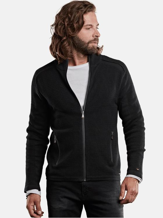 emilio adani Herren softe Strickjacke mit unterschiedlichen Strukturen Schwarz 28938