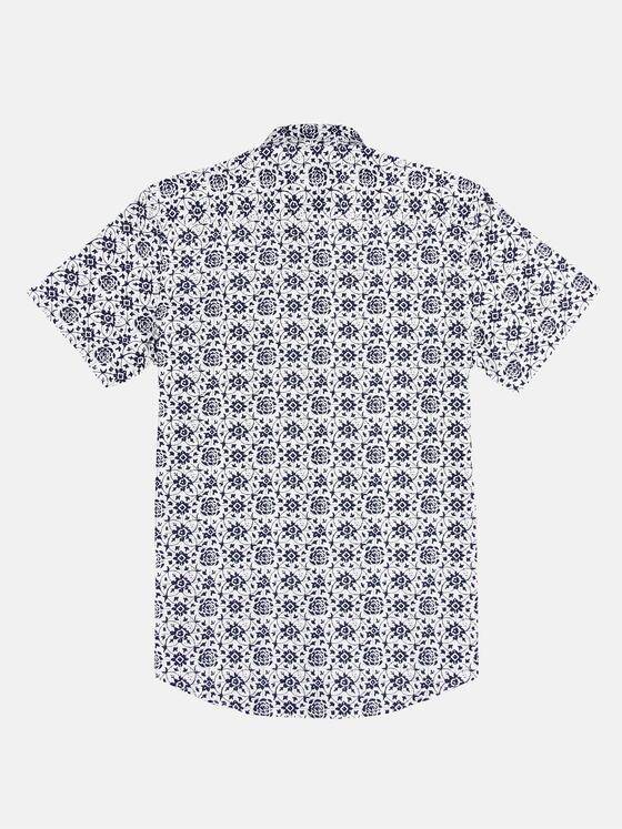 emilio adani Herren Kurzarmhemd mit modischem All-Over Print Blau 29702