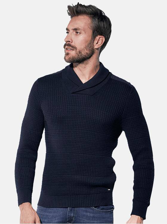 emilio adani Herren Modischer Schalkragenpullover Blau 30848