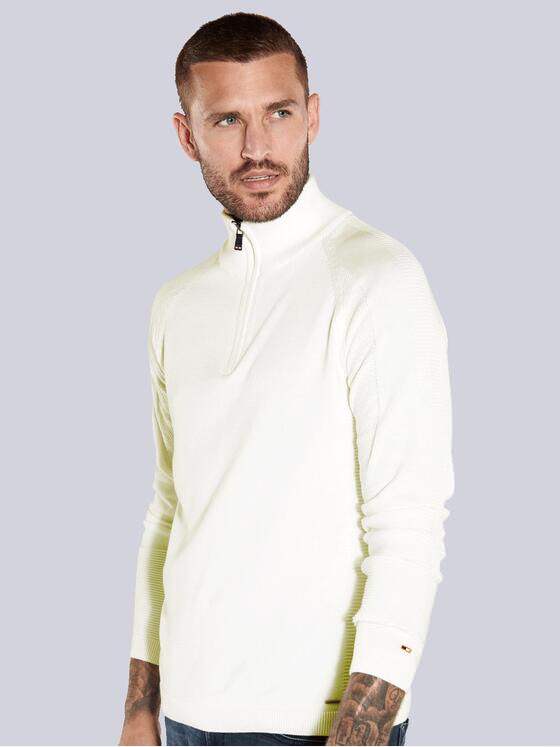 emilio adani Herren Pullover mit Polo-Kragen Weiß 36075
