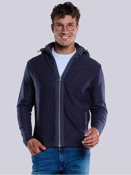 engbers Herren Strickjacke mit Nylon-Kapuze Blau 33512