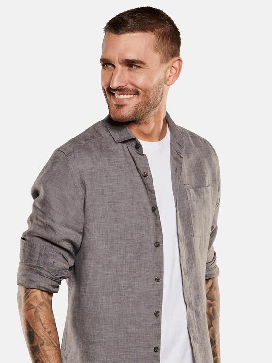 emilio adani Herren Langarm-Hemd aus Leinen Grau 35032