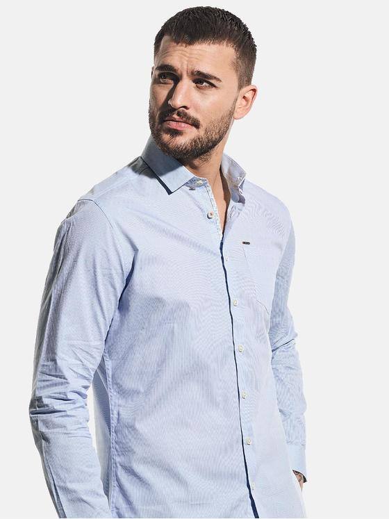 emilio adani Herren Modisches Langarmhemd mit dezenter Struktur Blau 31326