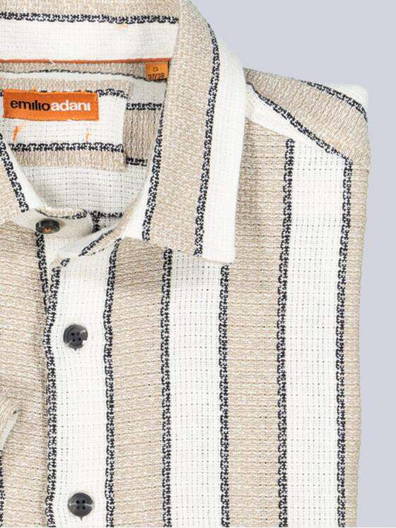 emilio adani Herren Kurzarm-Hemd gestreift Beige 38994