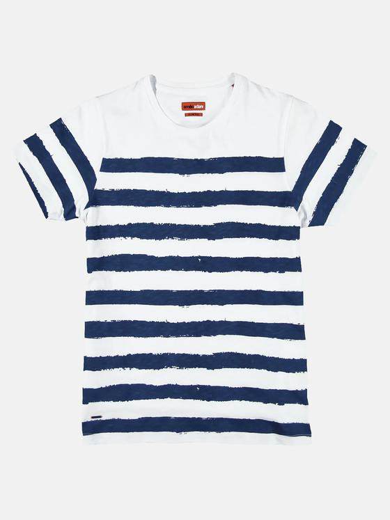 emilio adani Herren Rundhalsshirt im Streifendesign Weiß 28565