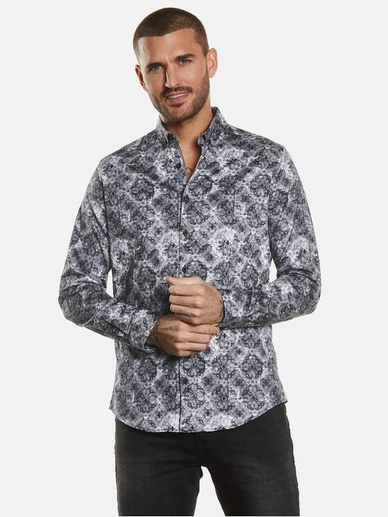 emilio adani Herren Langarm-Hemd gemustert Beige 34276