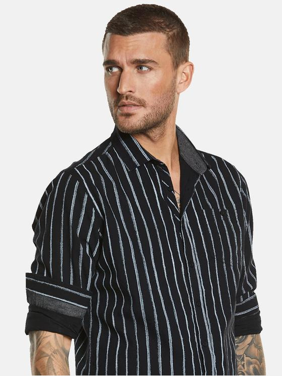 emilio adani Herren Langarm-Hemd gestreift Schwarz 34446