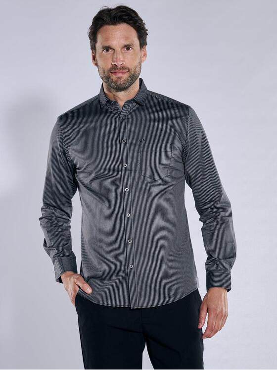 engbers Herren Langarm-Hemd gestreift Schwarz 38171