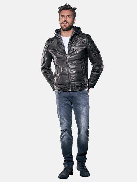 emilio adani Herren Lederjacke mit abnehmbarer Kapuze Grün 30198