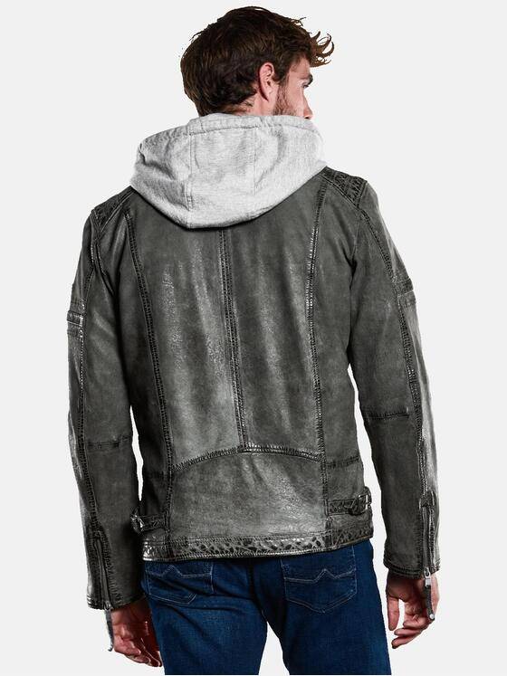 engbers Herren Lederjacke mit abnehmbarer Kapuze Dunkelgrau 33309