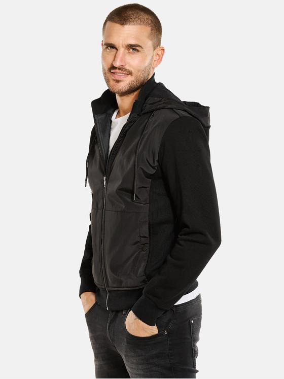 emilio adani Herren Sweatjacke mit abnehmbarer Kapuze Schwarz 34114