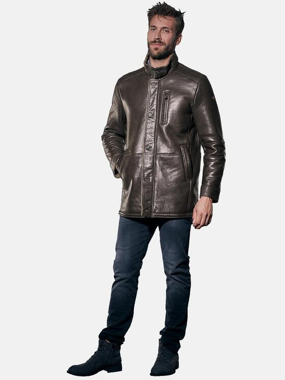 emilio adani Herren Lange Lederjacke Braun 30758
