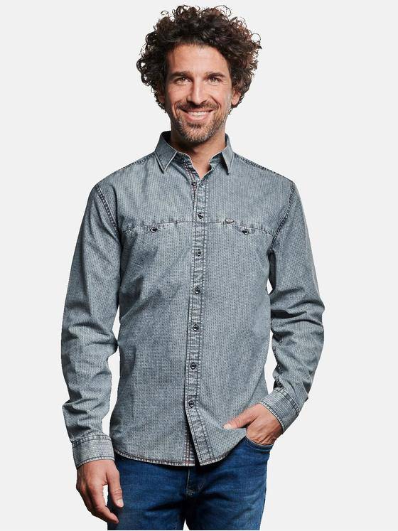 engbers Herren Langarm-Hemd gemustert Petrolblau 32049