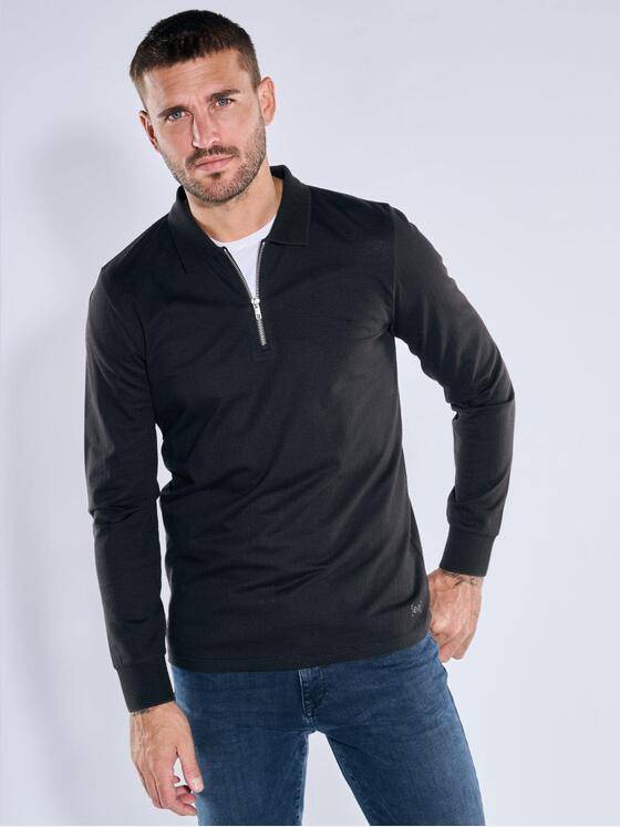 emilio adani Herren Langarm-Shirt mit Polokragen Schwarz 39216